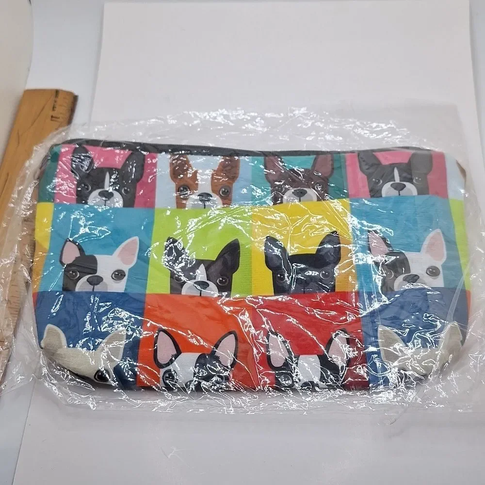French bulldog bag cosmetic case zipper color block pouch